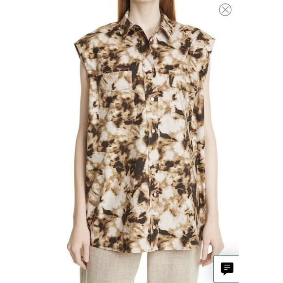 Samsoe Samsoe NWOT Camo Clay Button Up Shirt Top Oversized Sz M Organic Cotton - Picture 1 of 6